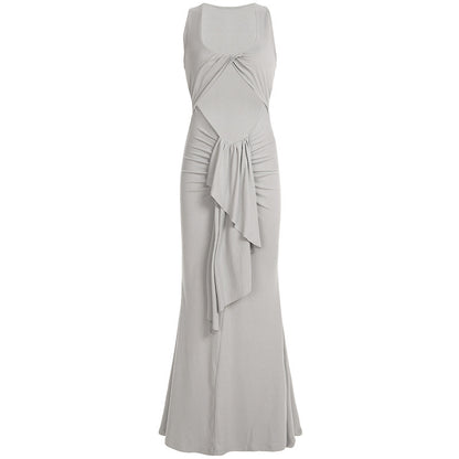 Robe longue élégante pour femmes à manches longues avec drapé asymétrique Chic und Stil
