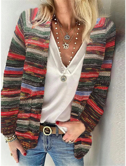 Dames Cardigan ouvert tricoté avec des rayures colorées et une coupe décontractée Chic und Stil