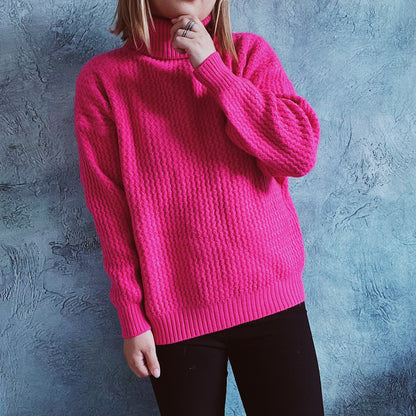 Pull en gros tricot pour femmes avec motif texturé et col haut Chic und Stil