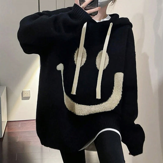 Dames Pull oversized décontracté avec motif smiley Chic und Stil
