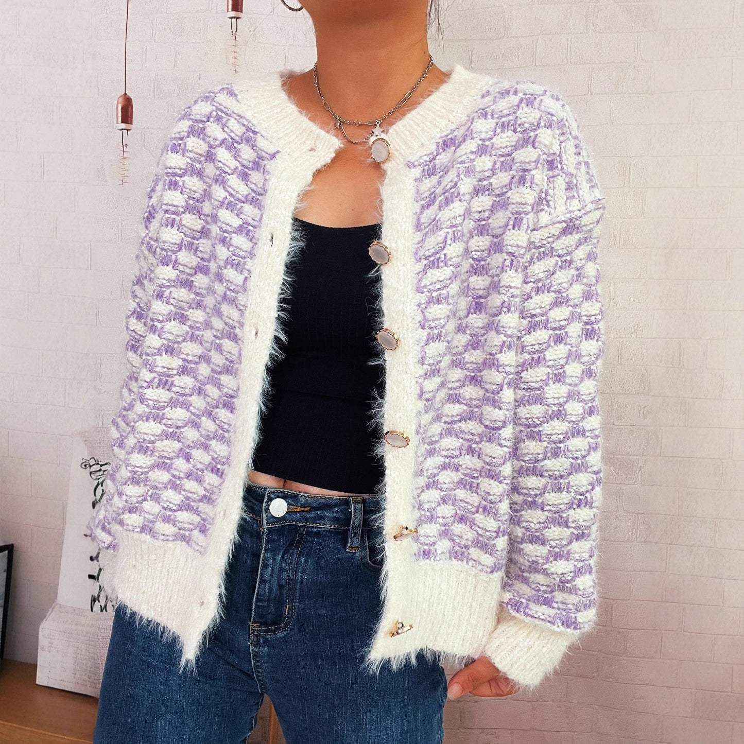 Cardigan en tricot confortable pour femmes avec design de boutons décoratifs Chic und Stil