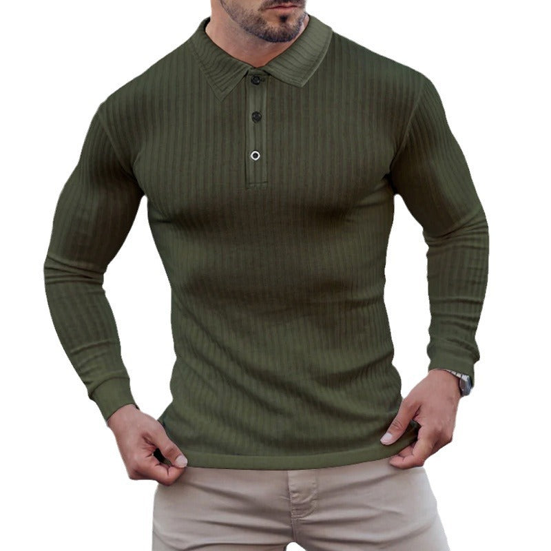 Chemise polo à manches longues pour hommes avec aspect ribbé structuré Chic und Stil