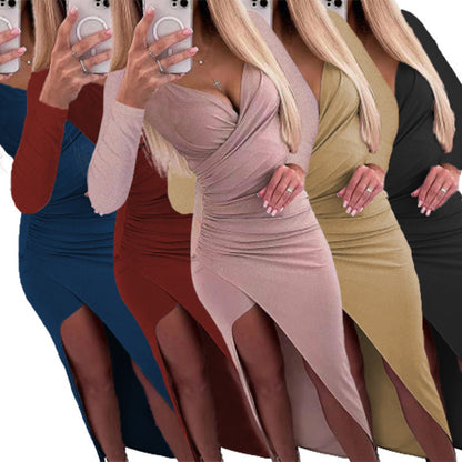 Robe portefeuille élégante pour dames avec manches longues et fente latérale Chic und Stil