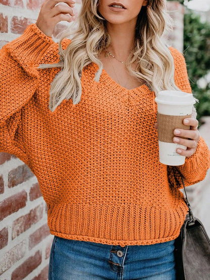 Pull en grosse maille pour femmes avec décolleté en V et coupe décontractée Chic und Stil