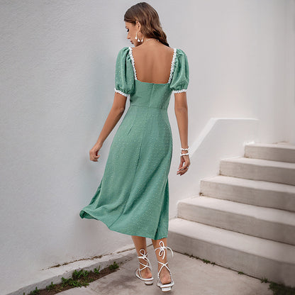 Robe midi élégante pour femmes avec des manches bouffantes structurées Chic und Stil