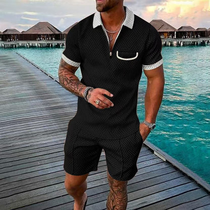 Ensemble polo à manches courtes à motif pour hommes et shorts Chic und Stil