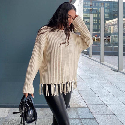 Pull en tricot pour femmes avec ourlet frangé Chic und Stil
