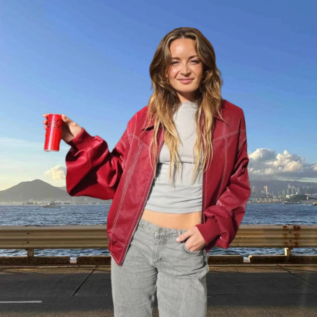 Dame Veste en simili cuir avec poches pratiques et taille élastique Chic und Stil