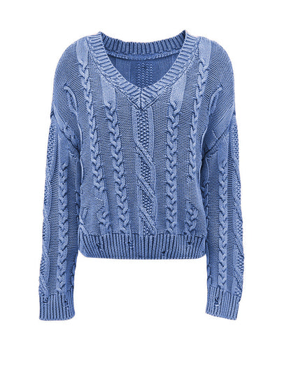 Pull en gros tricot confortable pour dames avec décolleté en V et design en torsades Chic und Stil