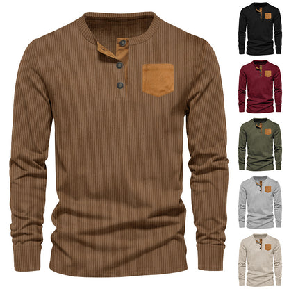 Homme T-shirt Henley à manches longues avec design en rib cordé et poche poitrine pratique Chic und Stil