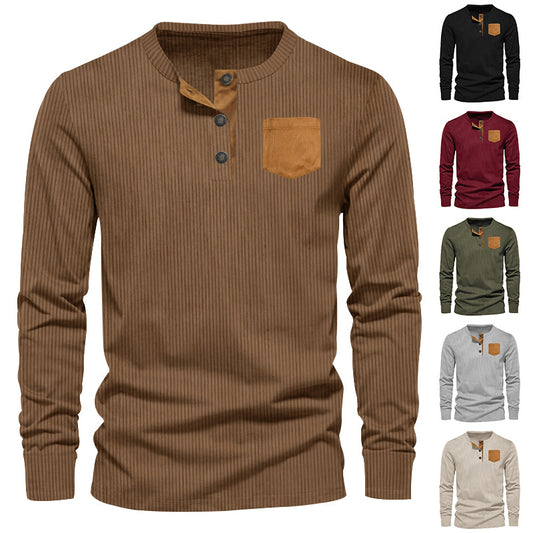 Homme T-shirt Henley à manches longues avec design en rib cordé et poche poitrine pratique Chic und Stil