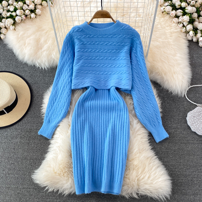 Robe en tricot à tresses pour femmes avec partie pull courte Chic und Stil
