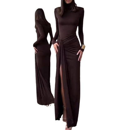 Dames Élégante Robe Maxi avec Plis et Fente Haute Chic und Stil