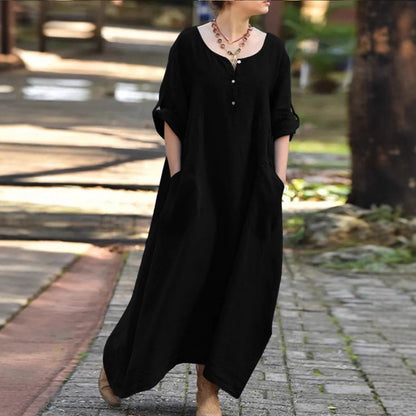 Robe longue pour femmes avec détails de boutons et poches pratiques Chic und Stil