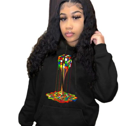 Pull à capuche pour femmes avec design créatif de Rubik's Cube Chic und Stil