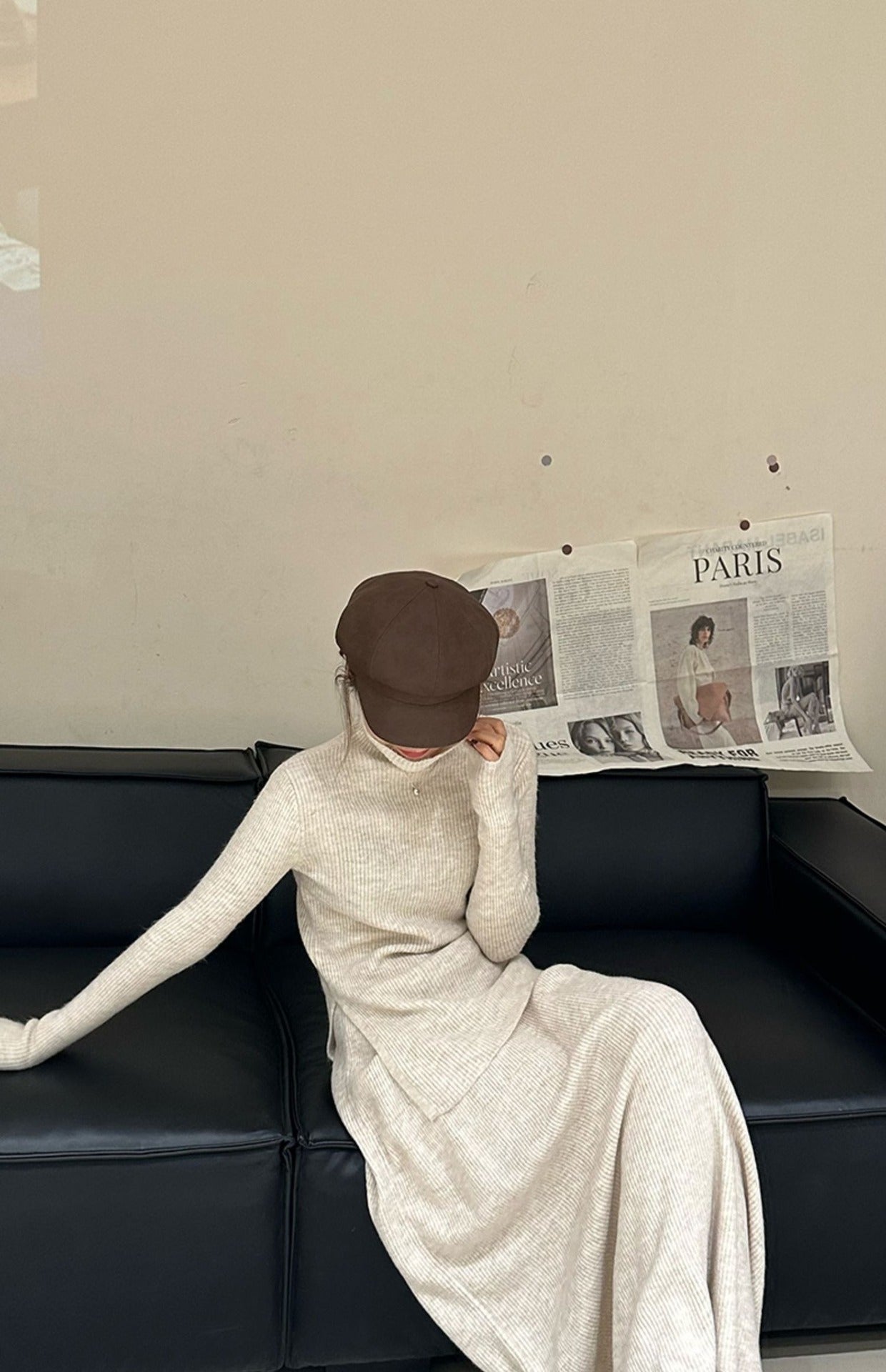 Robe en tricot élégante pour femmes avec col roulé étroit et coupe longue Chic und Stil