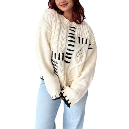 Pull à mailles épaisses pour femmes avec un design patchwork créatif et une coupe décontractée Chic und Stil