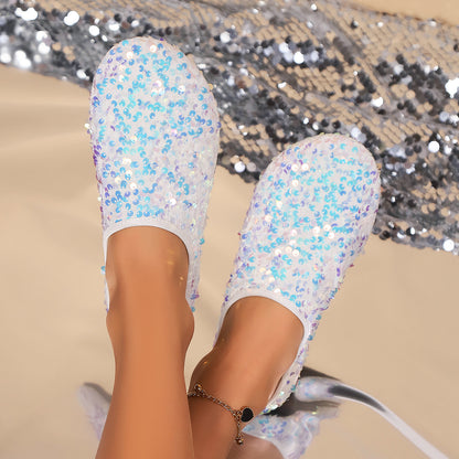 Chaussons scintillants pour dames avec des paillettes brillantes et un intérieur doux Chic und Stil