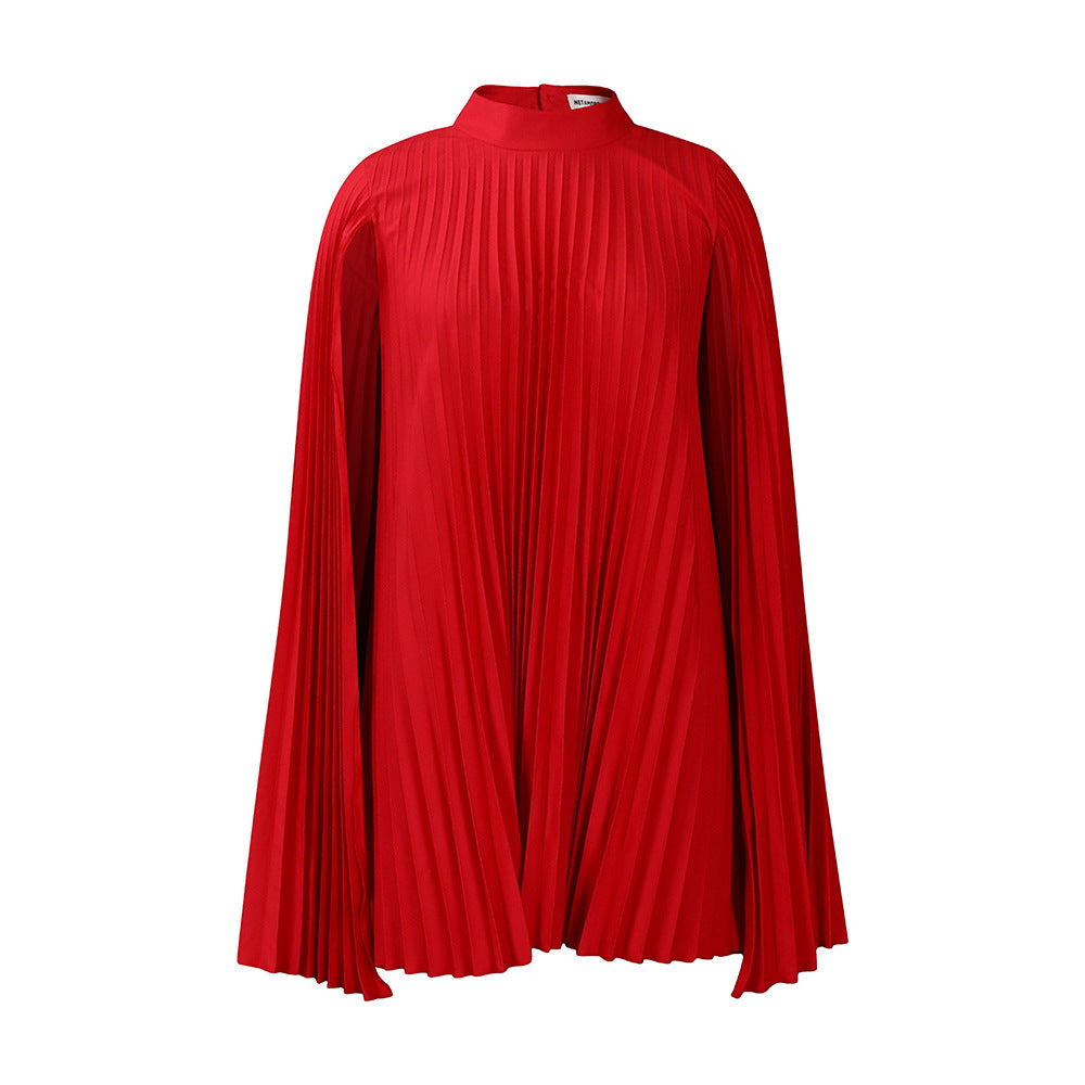 Robe cape plissée pour dames avec col montant et manches longues Chic und Stil