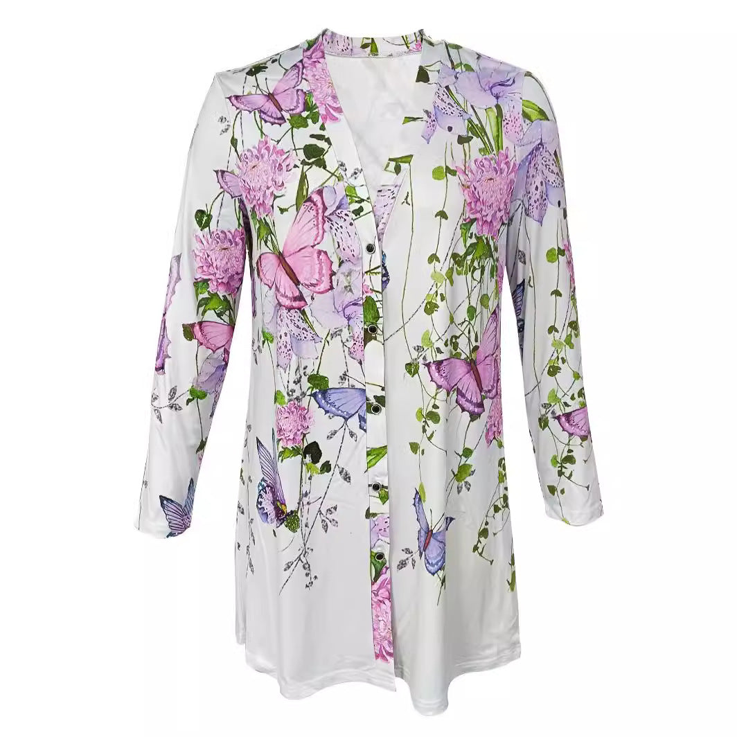 Chic and Style long blouse jacket for ladies with floral pattern