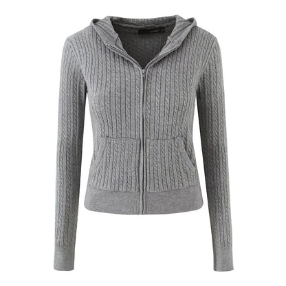 Dames pull en laine confortable avec capuche et fermeture éclair Chic und Stil