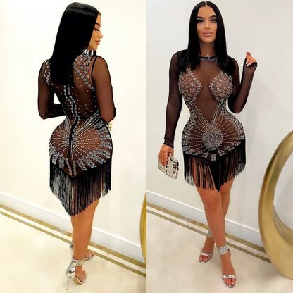 Robe mini à franges ornée de cristaux pour femmes Chic und Stil