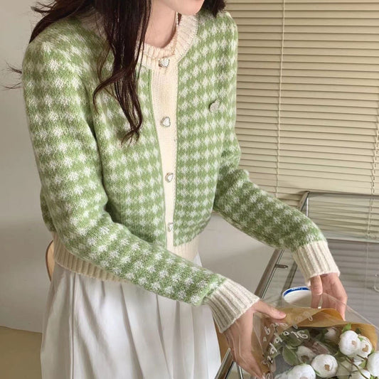 Dames pull-overs en maille à boutons en tartan Chic und Stil