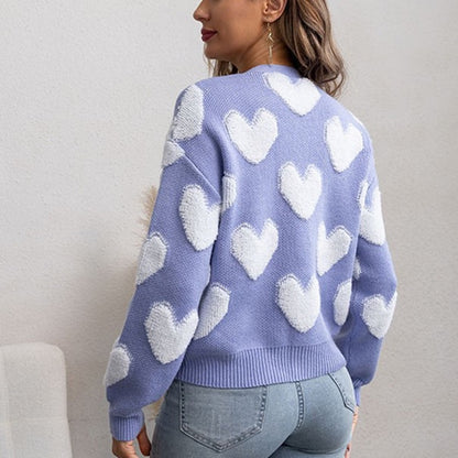 Ladies plush pullover with heart-shaped pattern Chic and Style