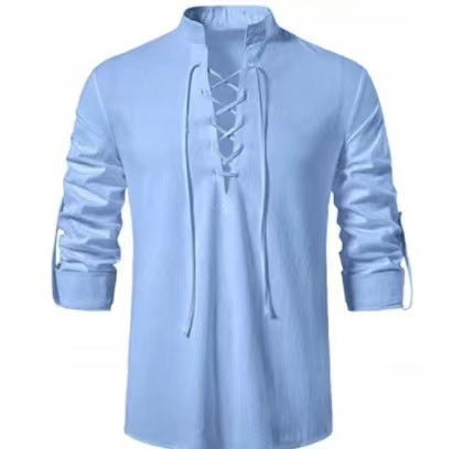 Chemise homme à manches longues avec détail de laçage moderne et col montant décontracté Chic und Stil