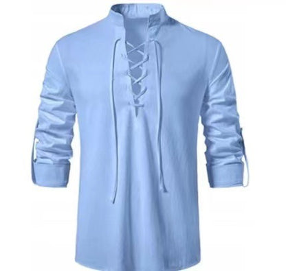 Chemise homme à manches longues avec détail de laçage moderne et col montant décontracté Chic und Stil