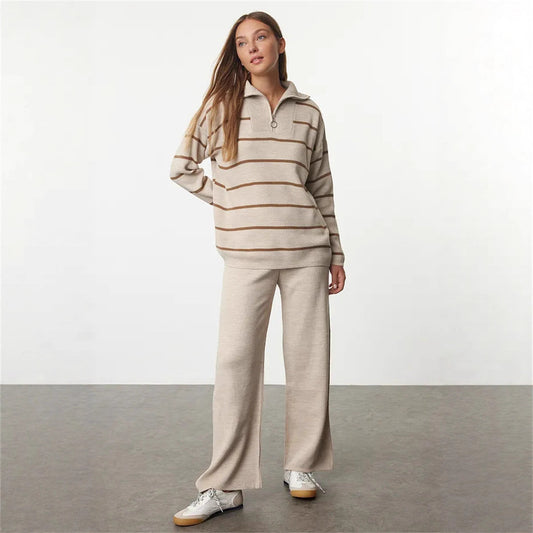 Pull en tricot décontracté pour femmes avec demi-zipp et coupe large Chic und Stil
