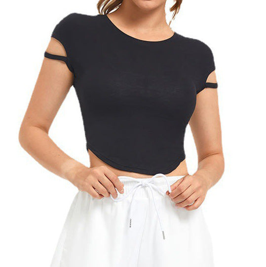 Women's Short-Sleeve Crop Top with Innovative Design and Chic and Stil Elastic Straps