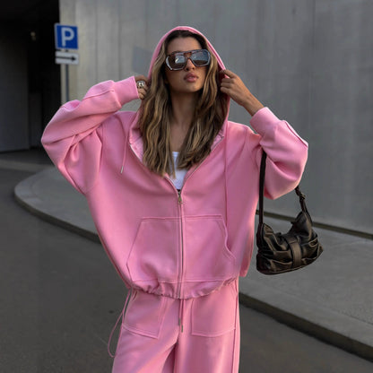 Oversized patterned hoodie set for women and wide jogging pants Chic und Stil