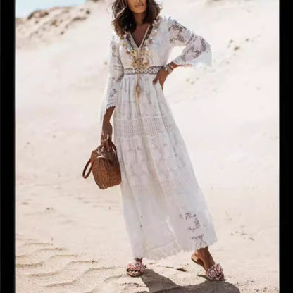 Robe de plage boho élégante pour dames avec des accents en dentelle et une coupe ample Chic und Stil