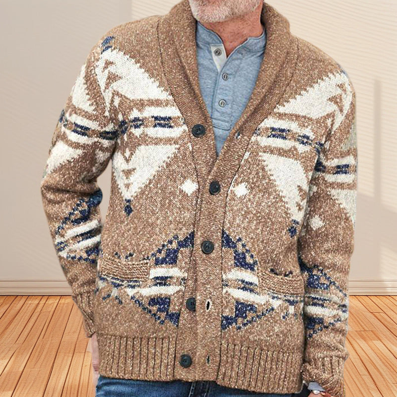 Men's knitted jacket with artistic pattern and practical pockets Chic and Style