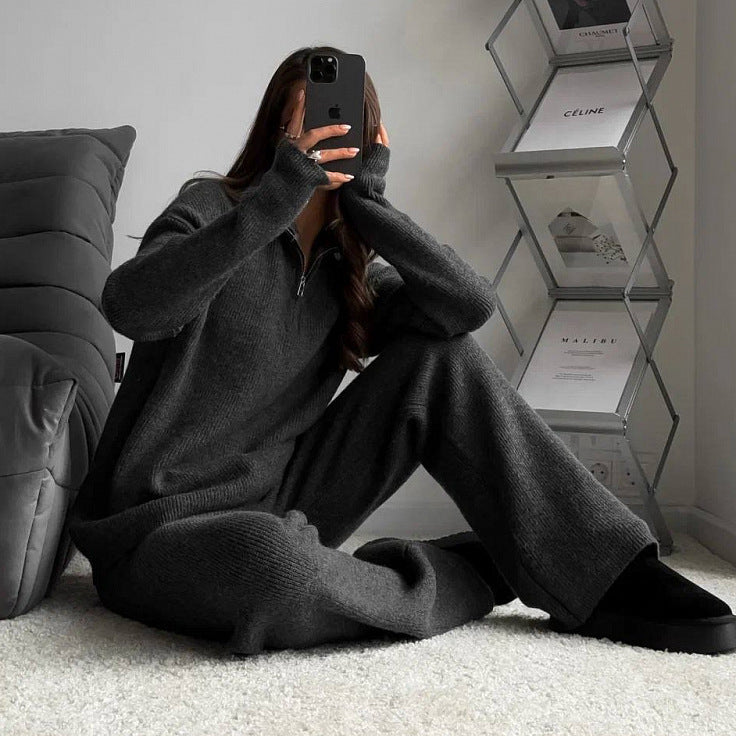 Women casual long sleeve pull with short zip Chic und Stil