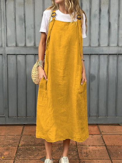 Robe en lin décontractée pour femmes avec poches pratiques et bretelles ajustables Chic und Stil