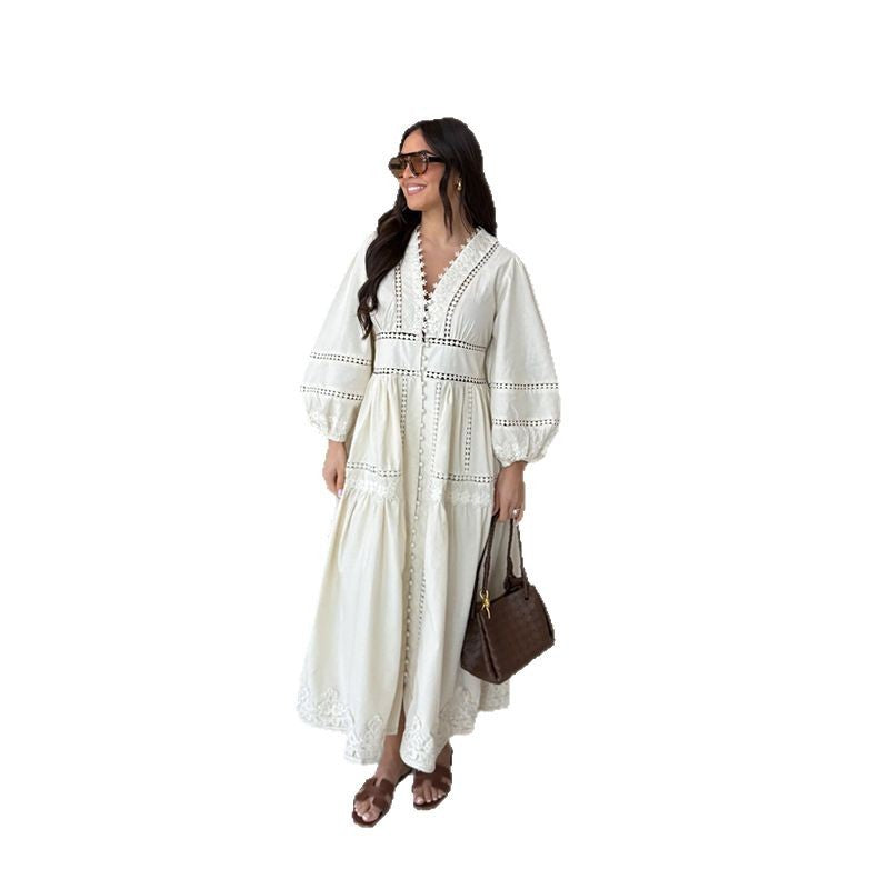 Robe maxi femme avec broderies artistiques et manches aérées Chic und Stil