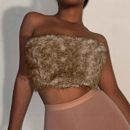 Dames Bustier en fausse fourrure élégante Chic und Stil