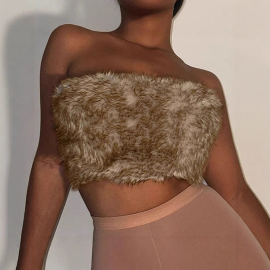 Dames Bustier en fausse fourrure élégante Chic und Stil