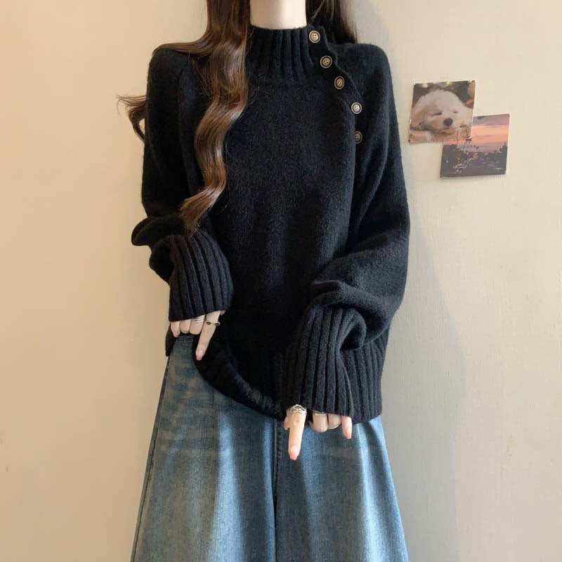 Pull élégant pour femmes à col roulé avec décoration de boutons et texture structurée Chic und Stil