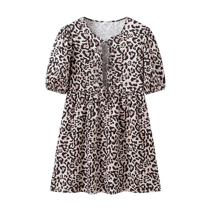 Robe d'été pour femmes avec motif léopard décontracté et manches volumineuses Chic und Stil