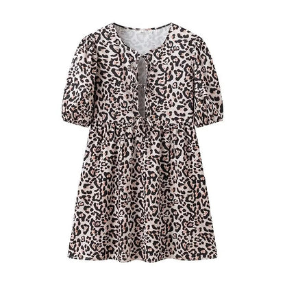 Robe d'été pour femmes avec motif léopard décontracté et manches volumineuses Chic und Stil
