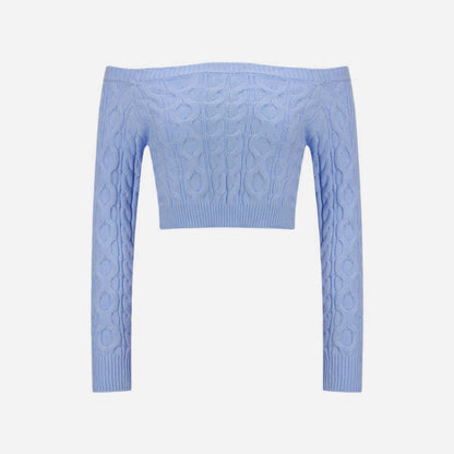Pull en tricot pour femmes avec épaules dénudées et motif en relief attrayant Chic und Stil