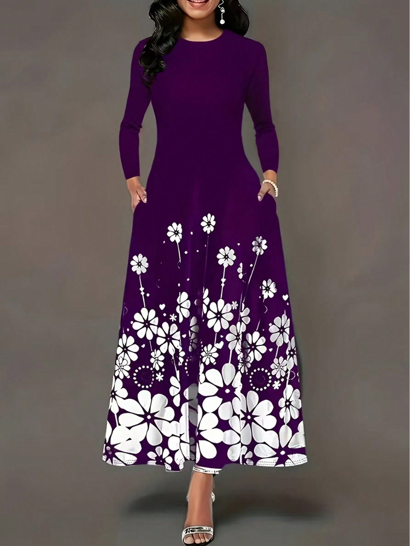 Robe maxi femme avec design floral et poches latérales pratiques Chic und Stil