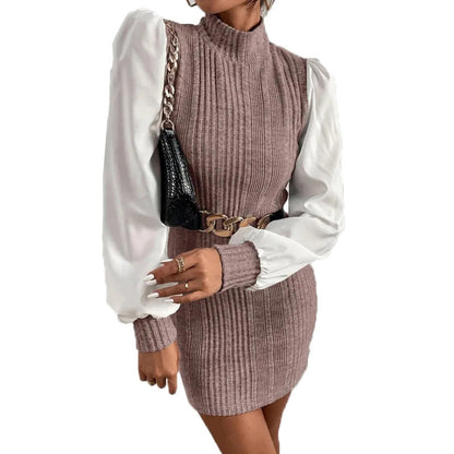 Robe en tricot pour femmes avec des manches bouffantes élégantes et un col montant Chic und Stil