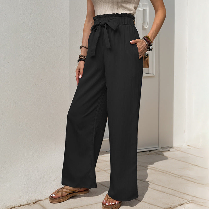 High-waisted wide-leg pants for women with bow detail Chic und Stil