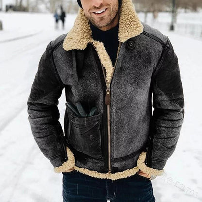 Veste en cuir pour hommes avec doublure chaude et poches pratiques Chic und Stil