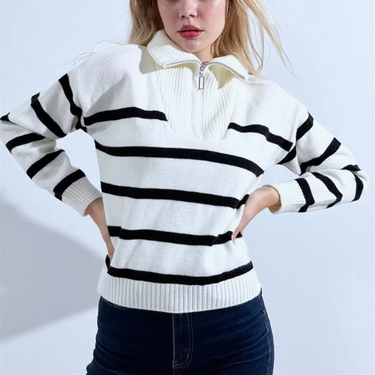 Pull en tricot pour femmes avec col montant et fermeture éclair Chic und Stil