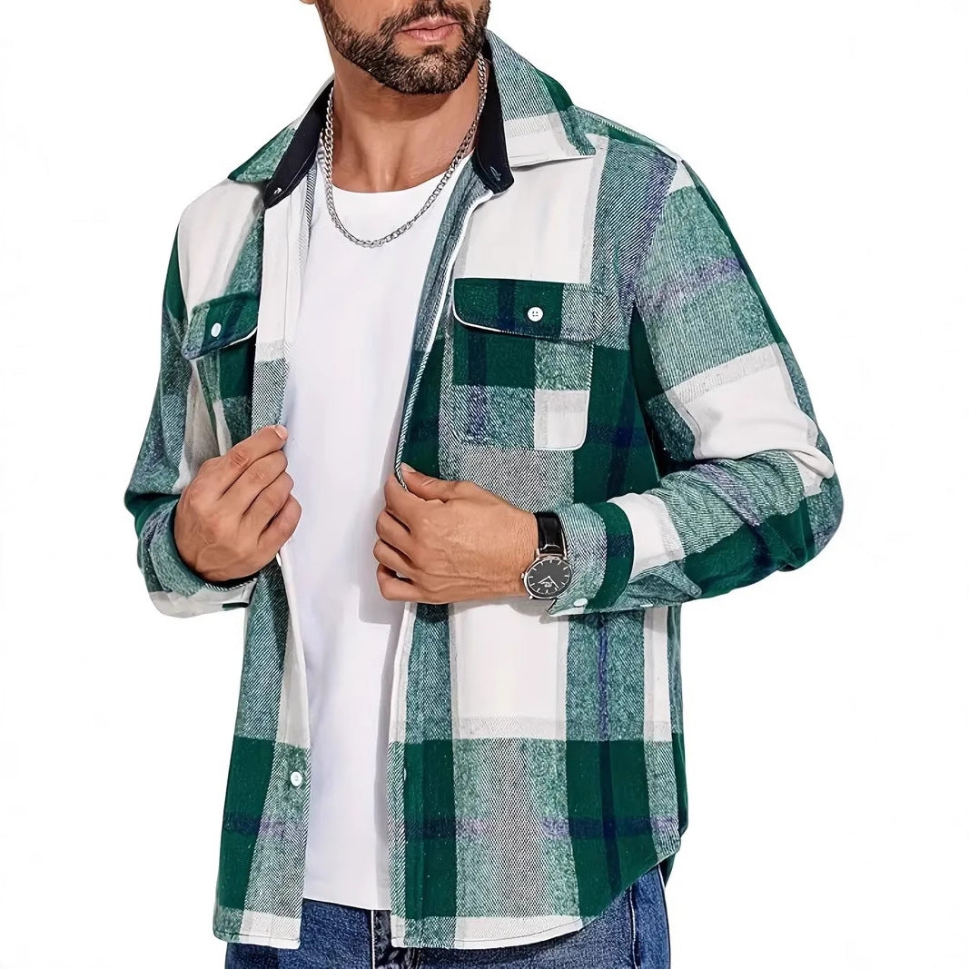 Chemise à carreaux en flanelle pour hommes avec poches poitrine doubles Chic und Stil